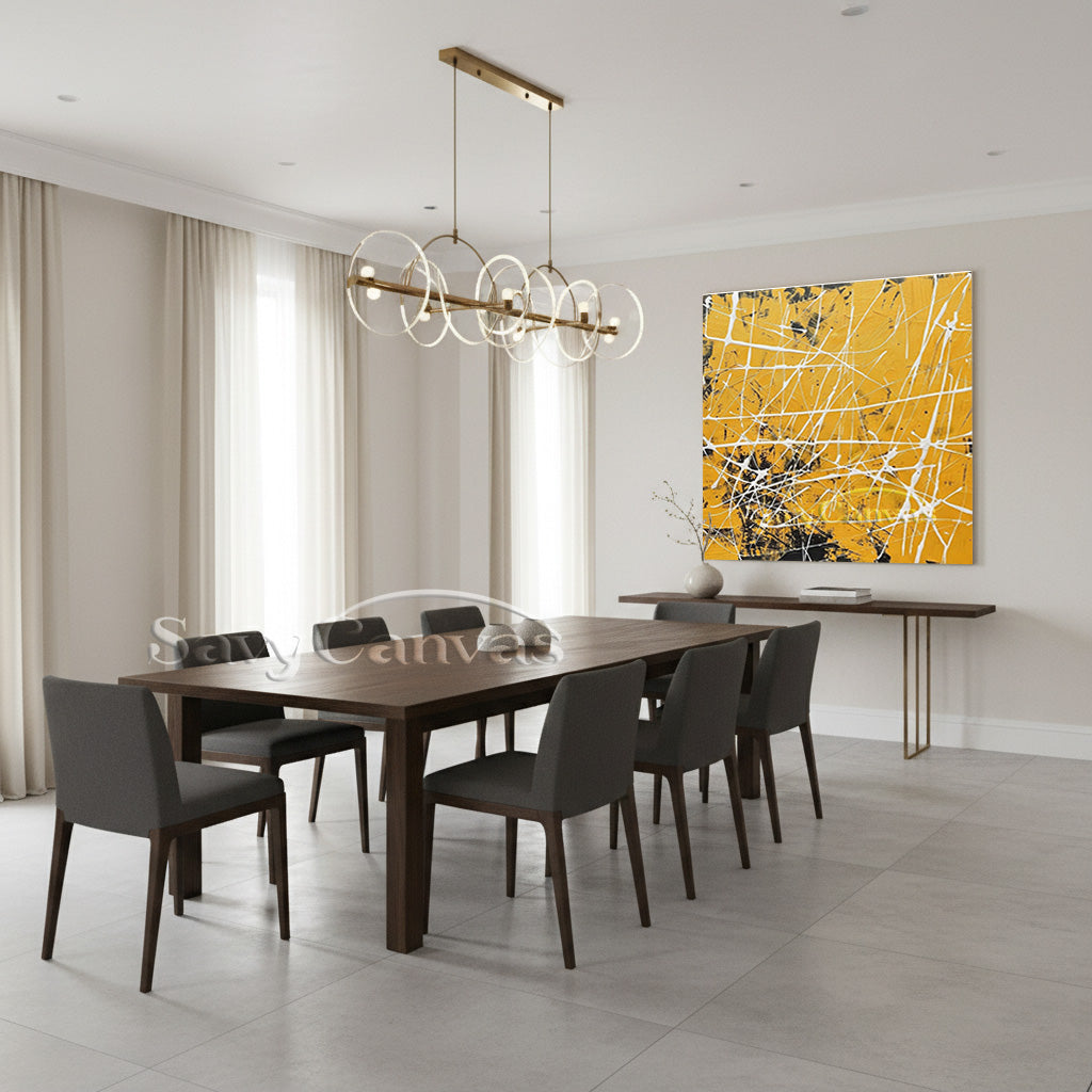 Abstract ibrant Yellow Painting | Modern Geometric Drip Art #JJ 455