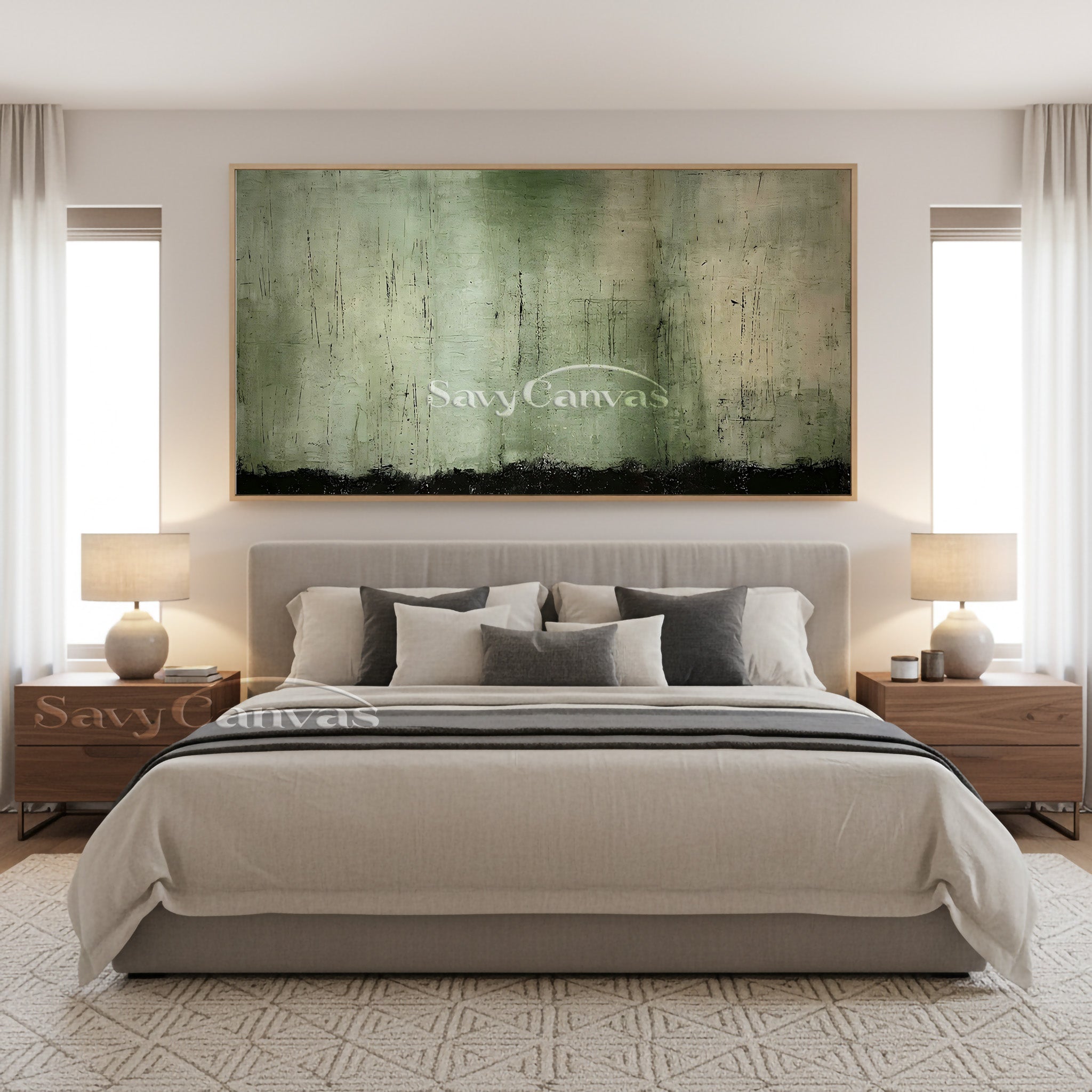 Wabi-Sabi Style Green Texture Oil Painting for Living Room #SS 031