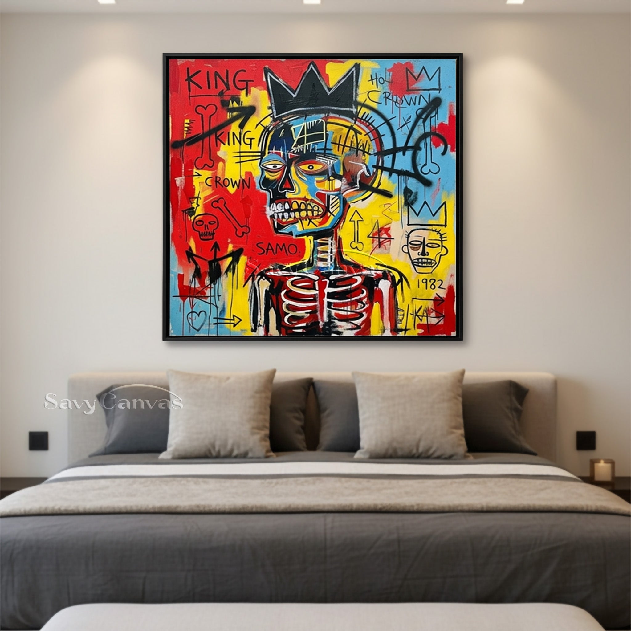 Basquiat Style Crown Skull Wall Art | Urban Street Art Canvas #AA 530