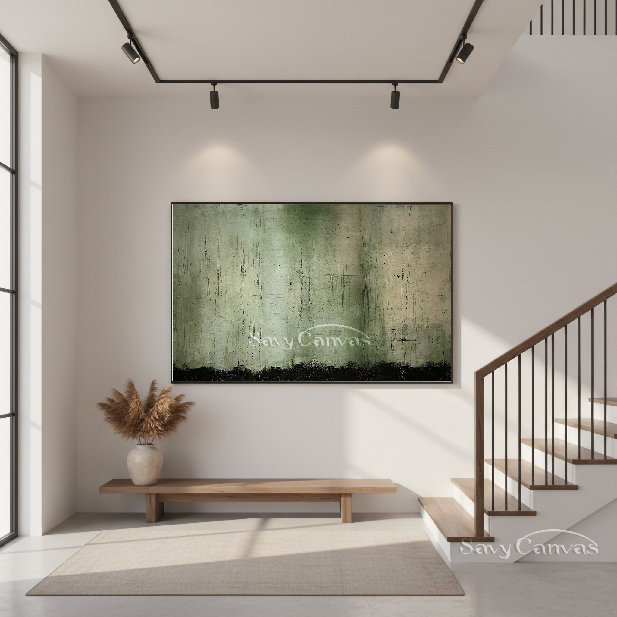 Wabi-Sabi Style Green Texture Oil Painting for Living Room #SS 031