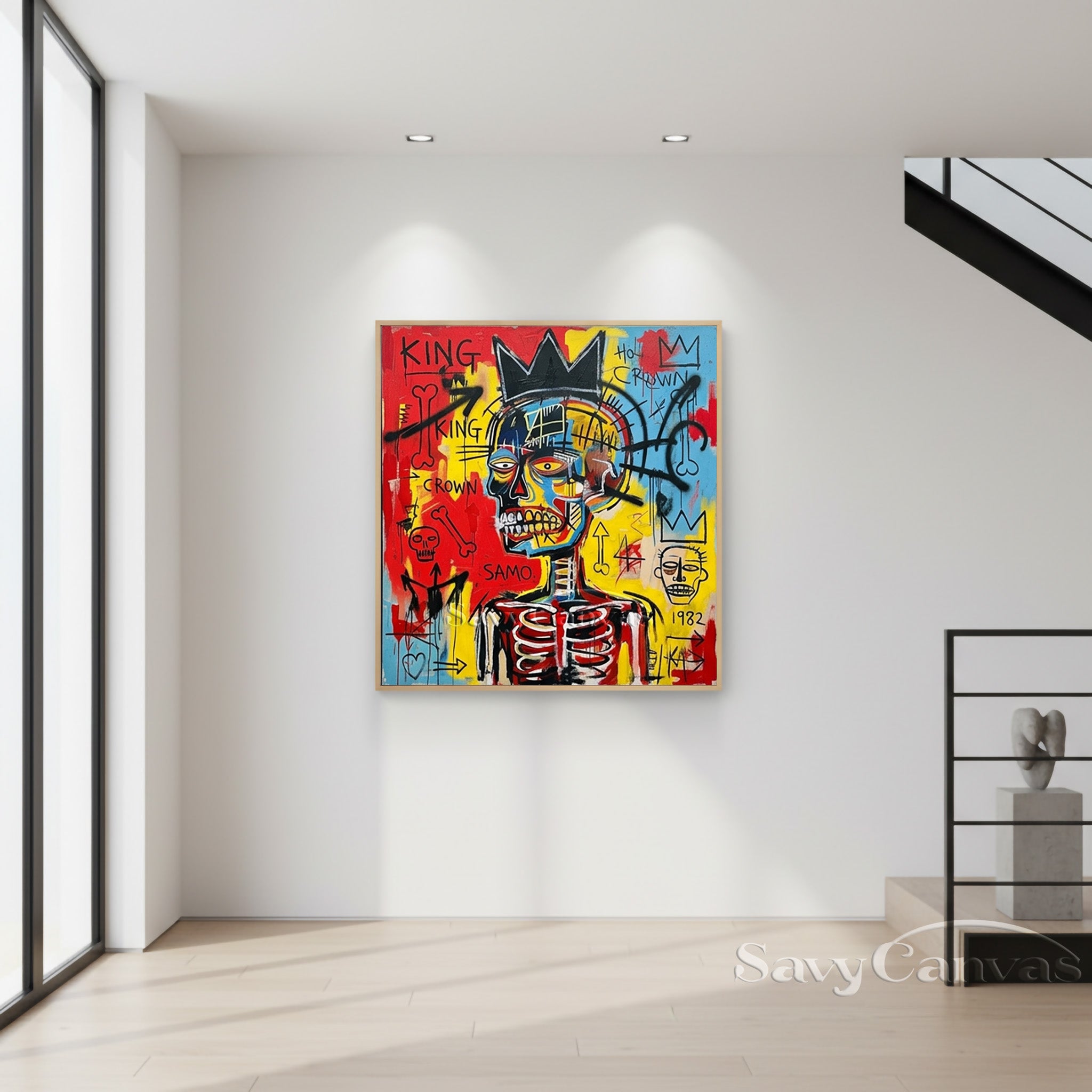 Basquiat Style Crown Skull Wall Art | Urban Street Art Canvas #AA 530