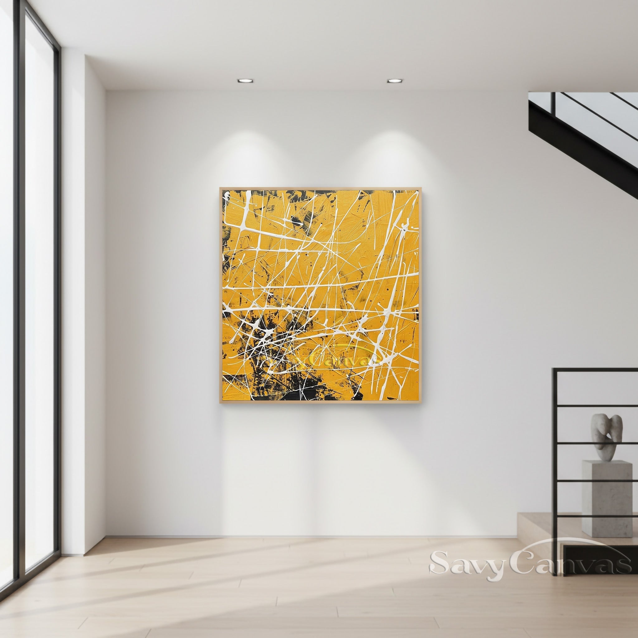 Abstract ibrant Yellow Painting | Modern Geometric Drip Art #JJ 455