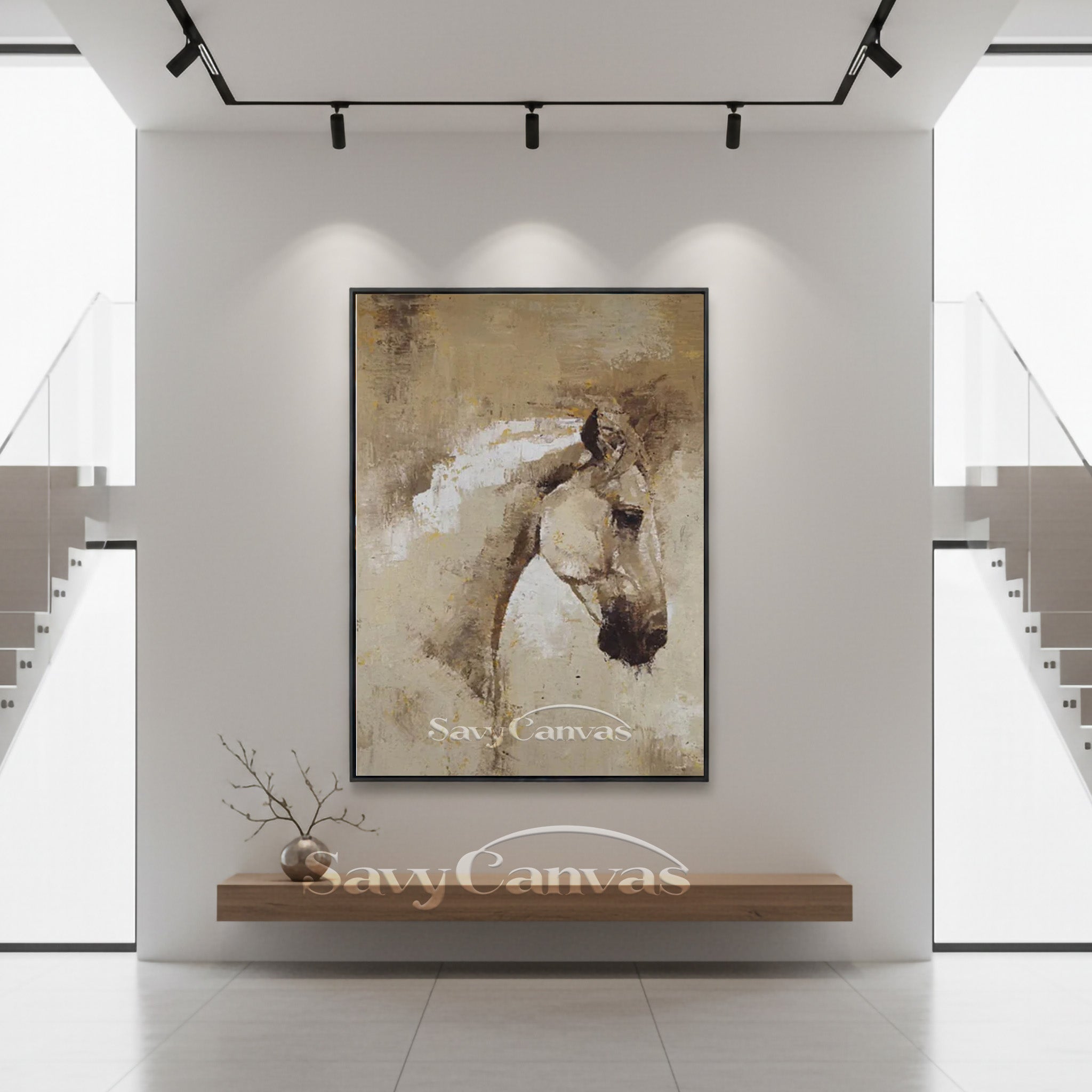 Minimalist Horse Head Oil Painting - Handmade Textured Wall Decor #SS 009