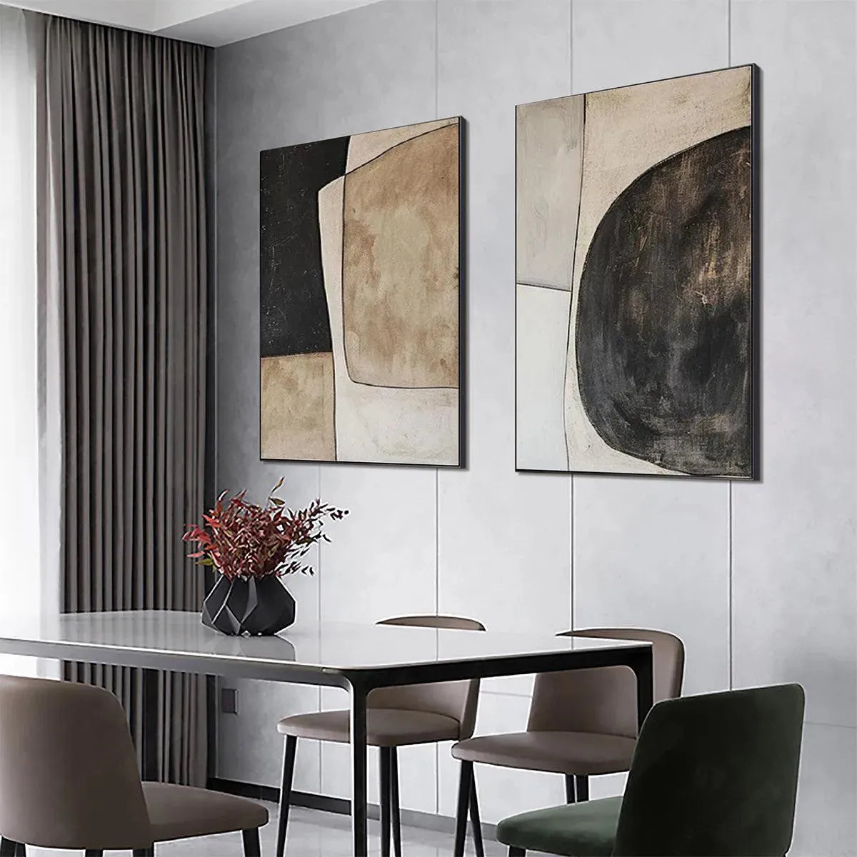 Abstract Art Set of 2 | Minimalist Earth Tone Paintings #AA 285