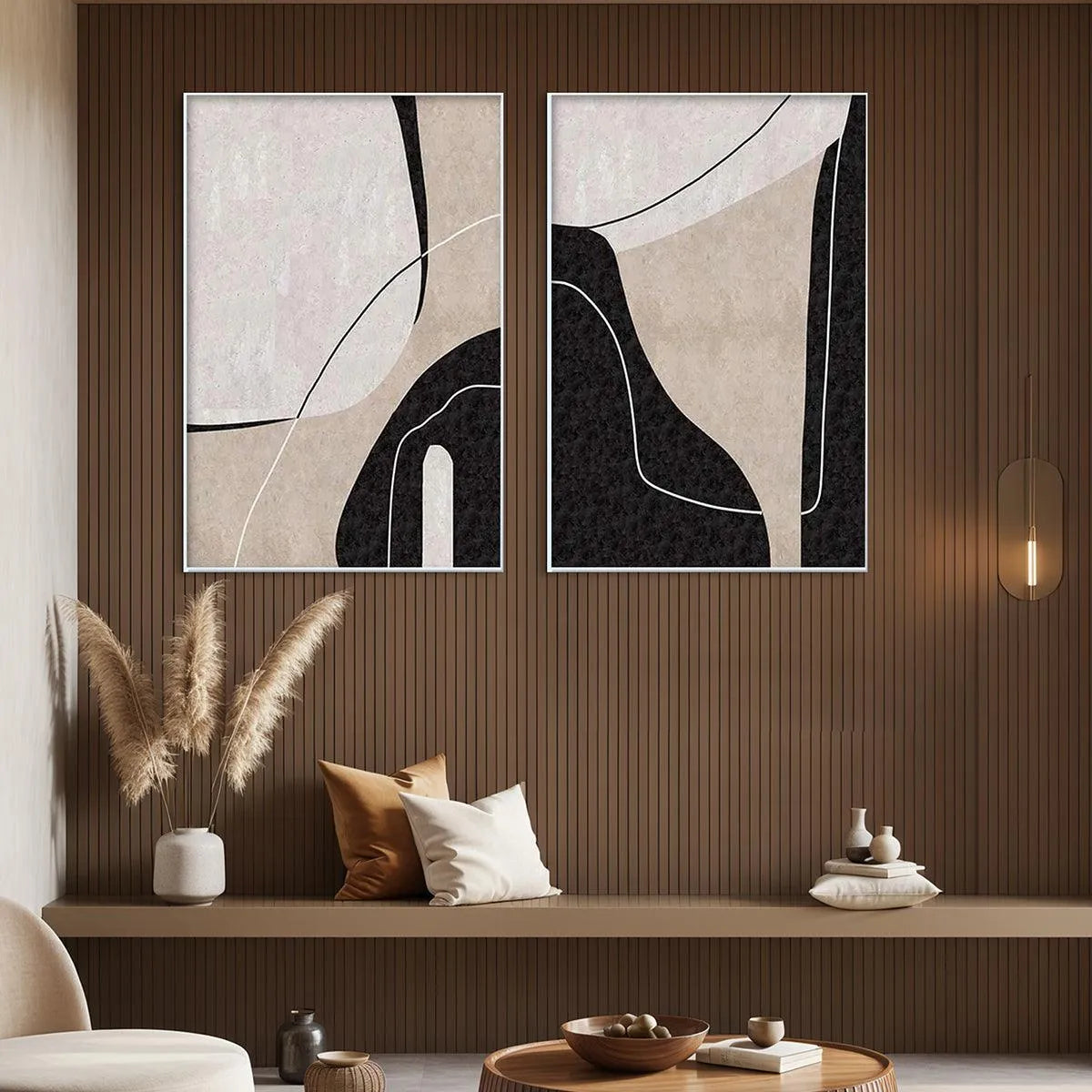 Japandi Style Wall Art Set of 2 | Neutral Abstract Painting