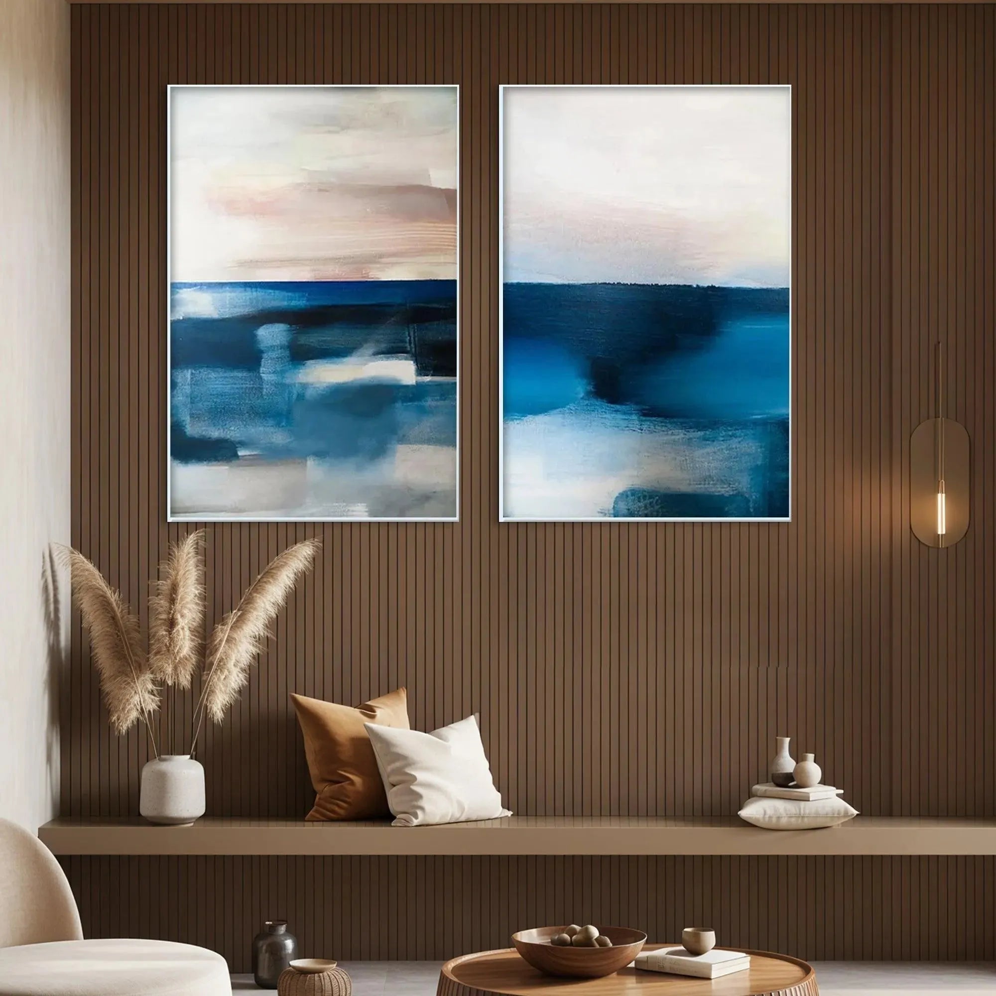 Abstract Art Set of 2 | Blue Seascape Diptych