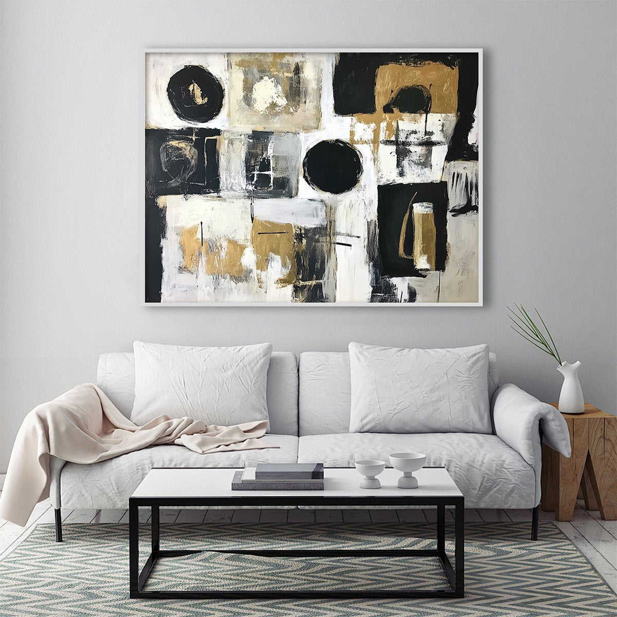 Oversized Statement Painting | Black and Gold Abstract for Living Room