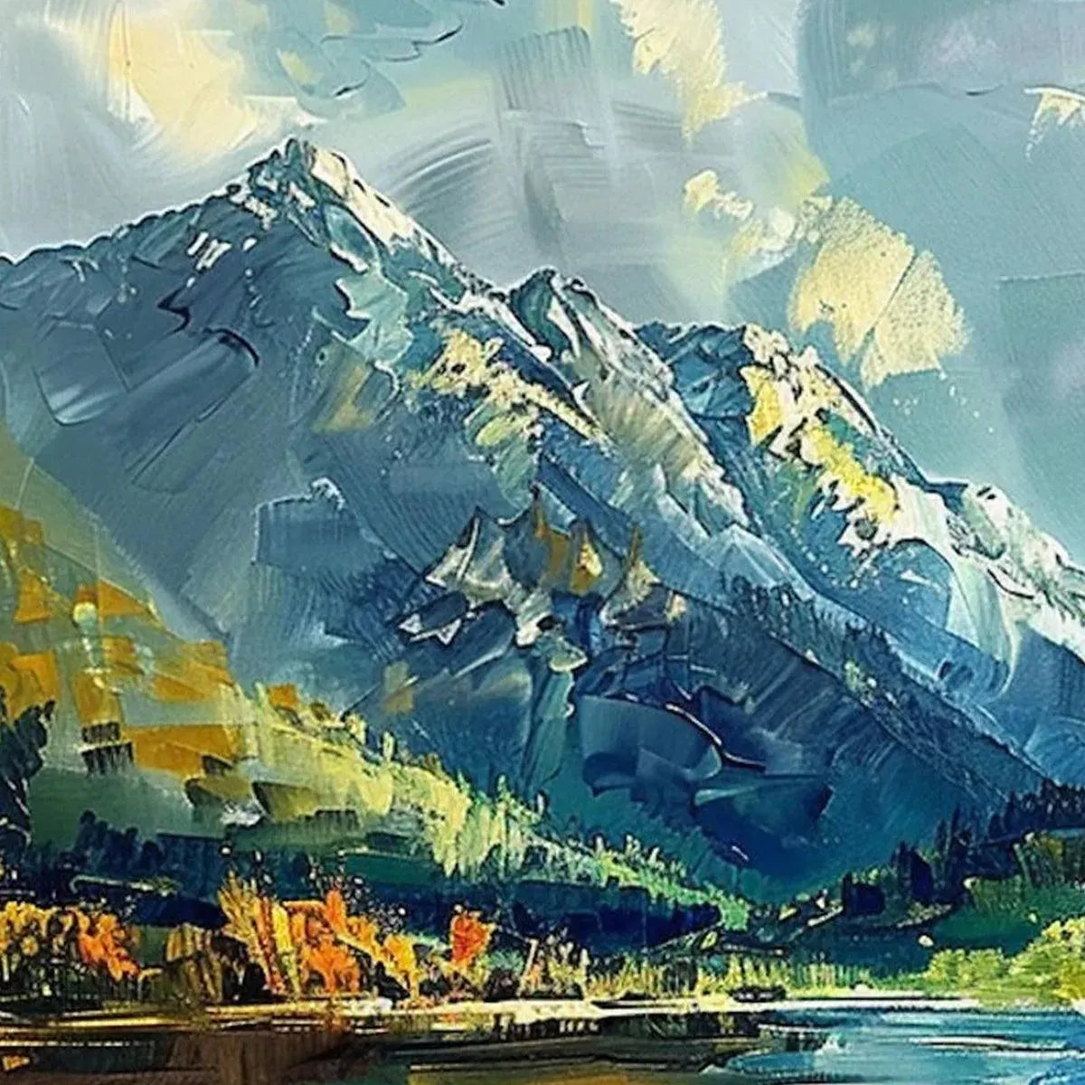 Large Landscape Painting | Mountain and Lake Canvas Art #TC 242