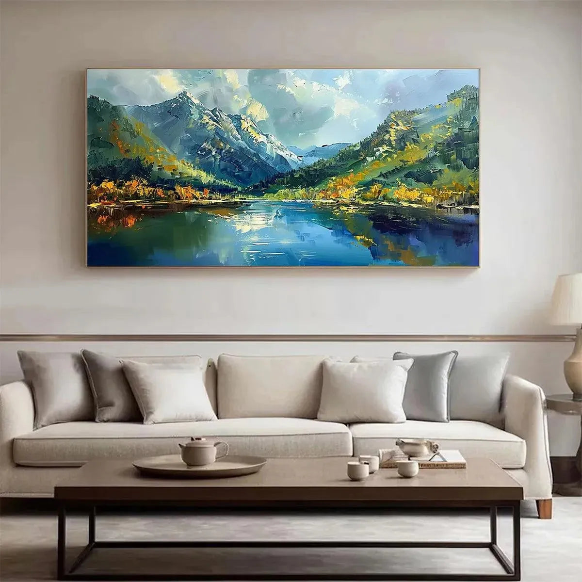 Large Landscape Painting | Mountain and Lake Canvas Art #TC 242
