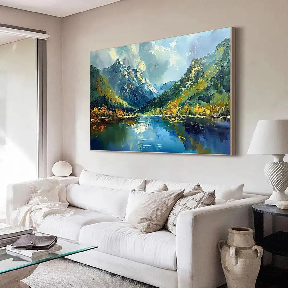 Large Landscape Painting | Mountain and Lake Canvas Art #TC 242
