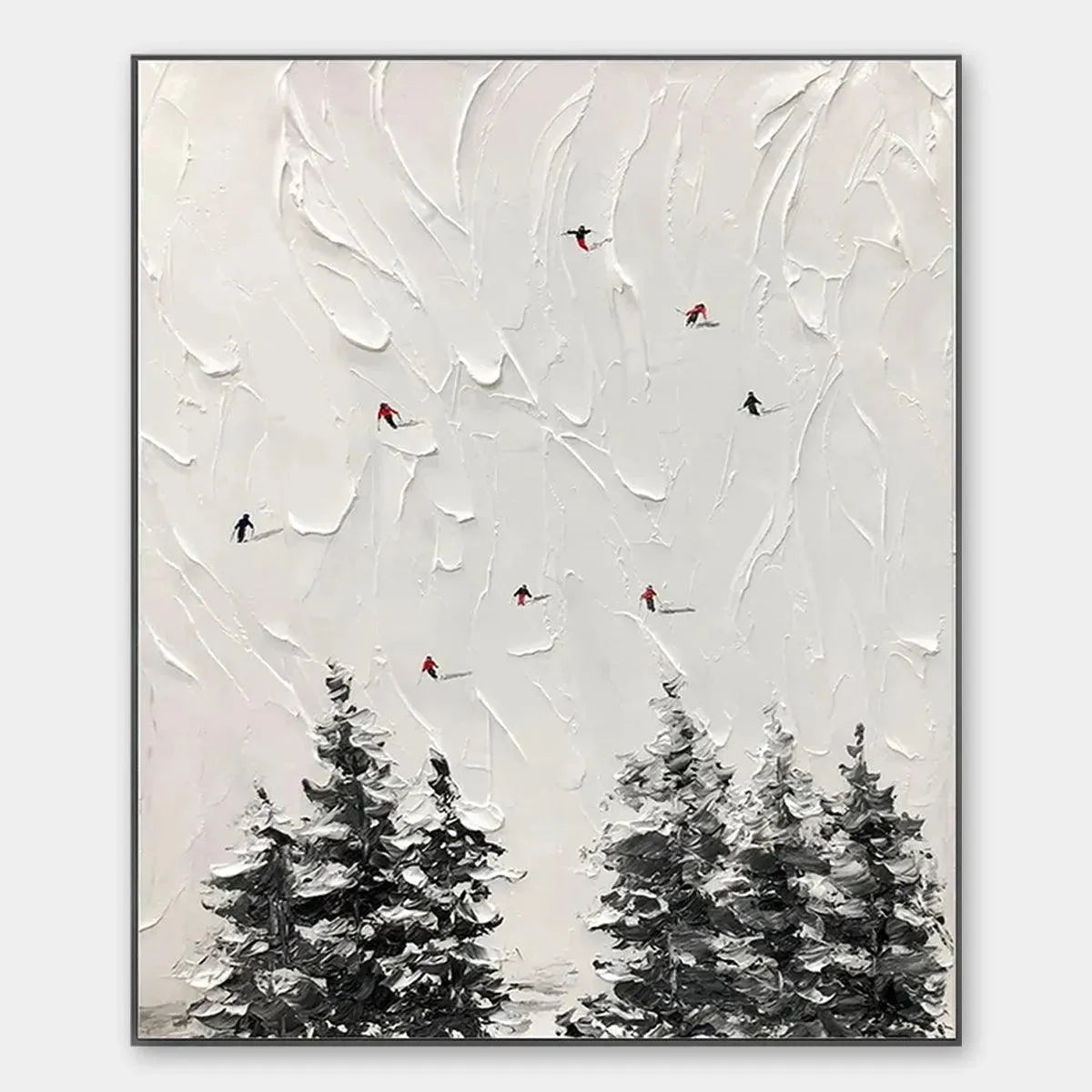Textured 3D Ski Painting | Minimalist Impasto Wall Art #AA 219