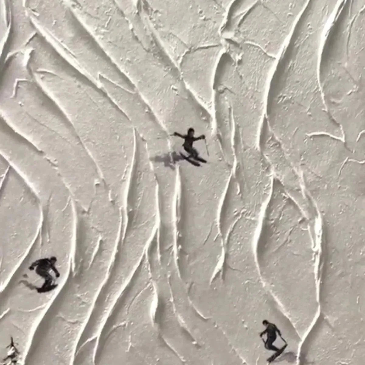 Colorful Skiers on White Snow | Vertical 3D Textured Painting #AA 222