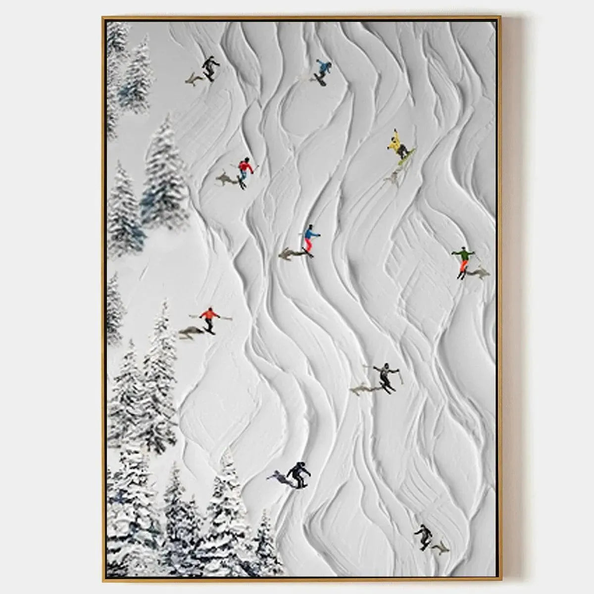 Colorful Skiers on White Snow | Vertical 3D Textured Painting #AA 222