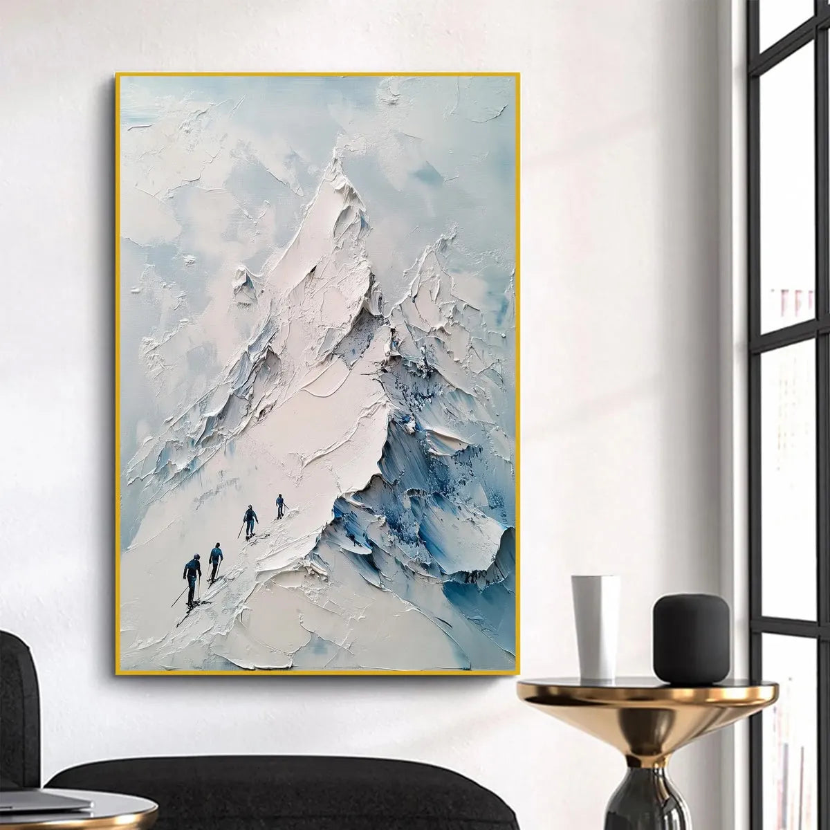 Minimalist Ski Painting | White and Blue Textured Mountain Art #TC 243