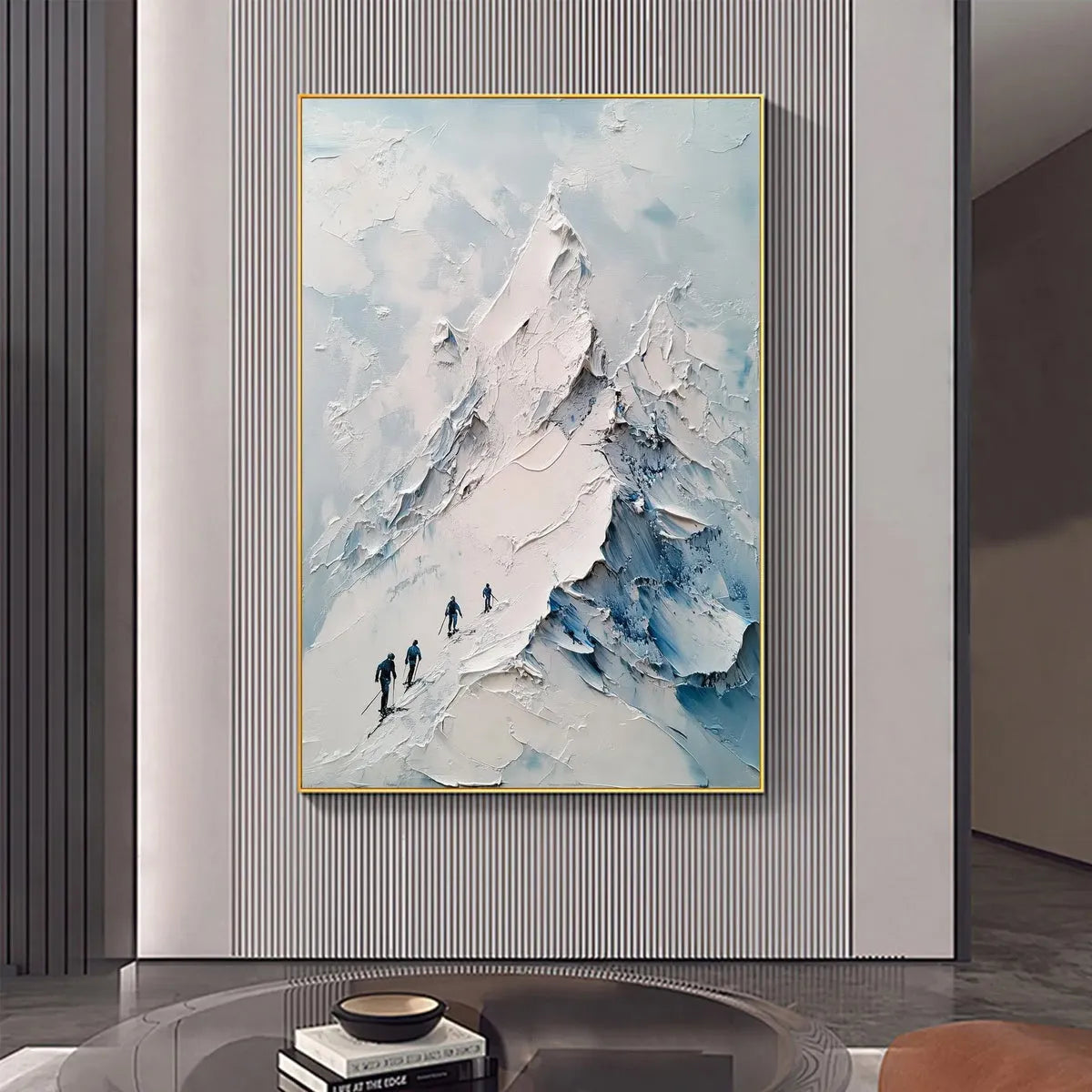 Minimalist Ski Painting | White and Blue Textured Mountain Art #TC 243