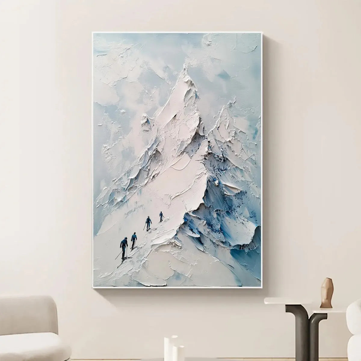 Minimalist Ski Painting | White and Blue Textured Mountain Art #TC 243