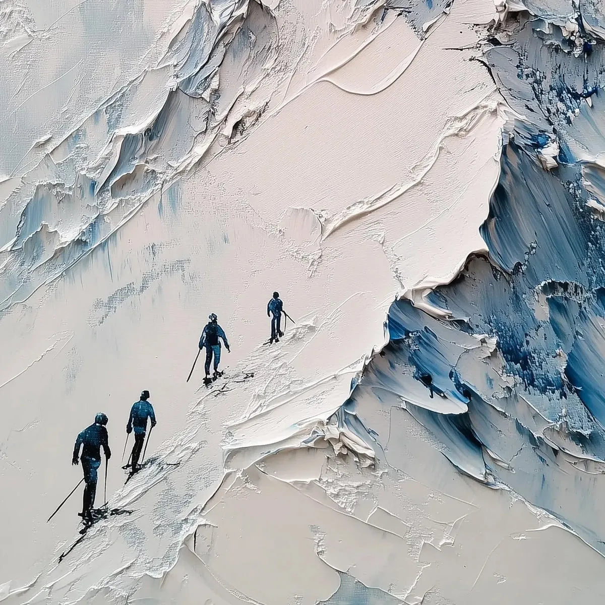 Minimalist Ski Painting | White and Blue Textured Mountain Art #TC 243