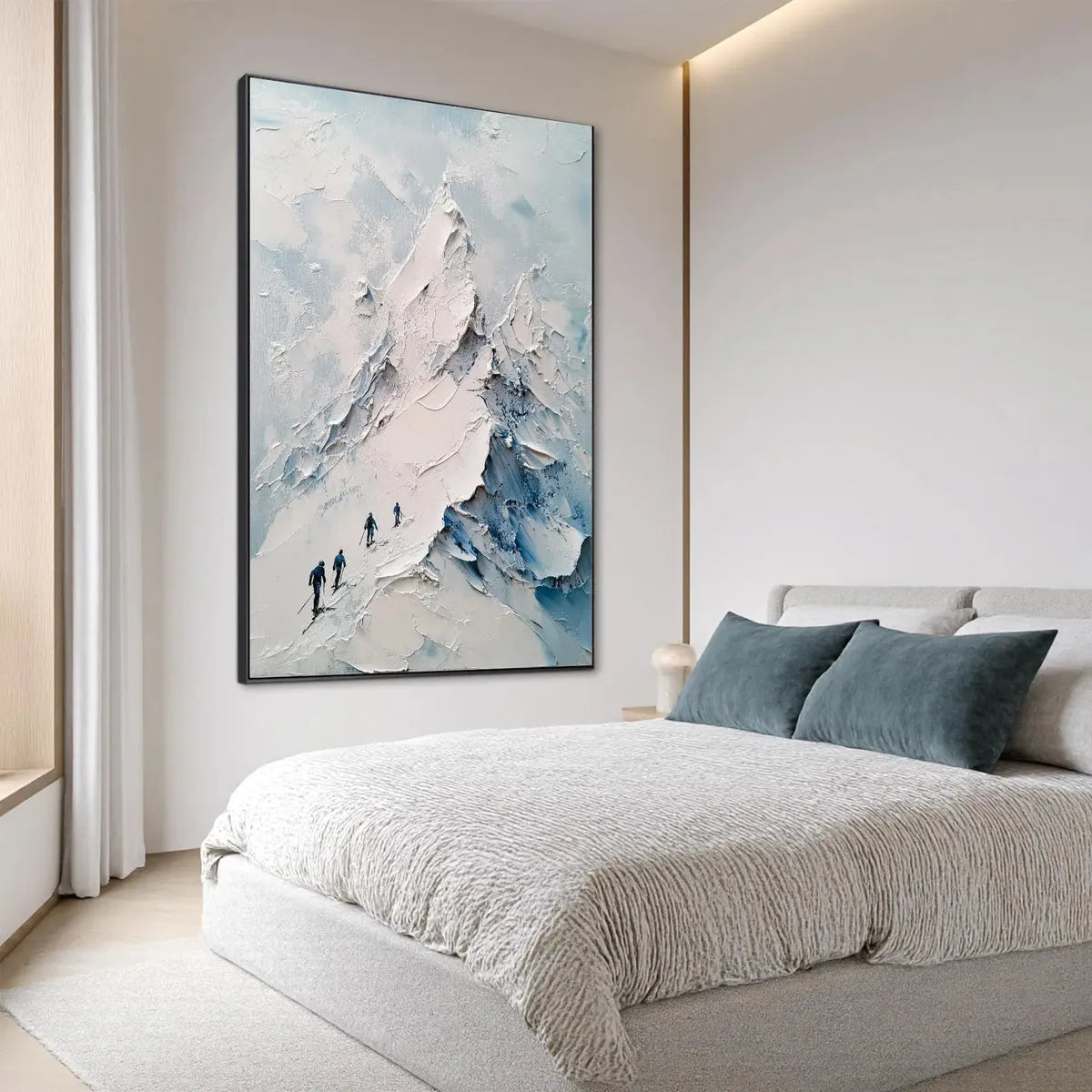 Minimalist Ski Painting | White and Blue Textured Mountain Art #TC 243
