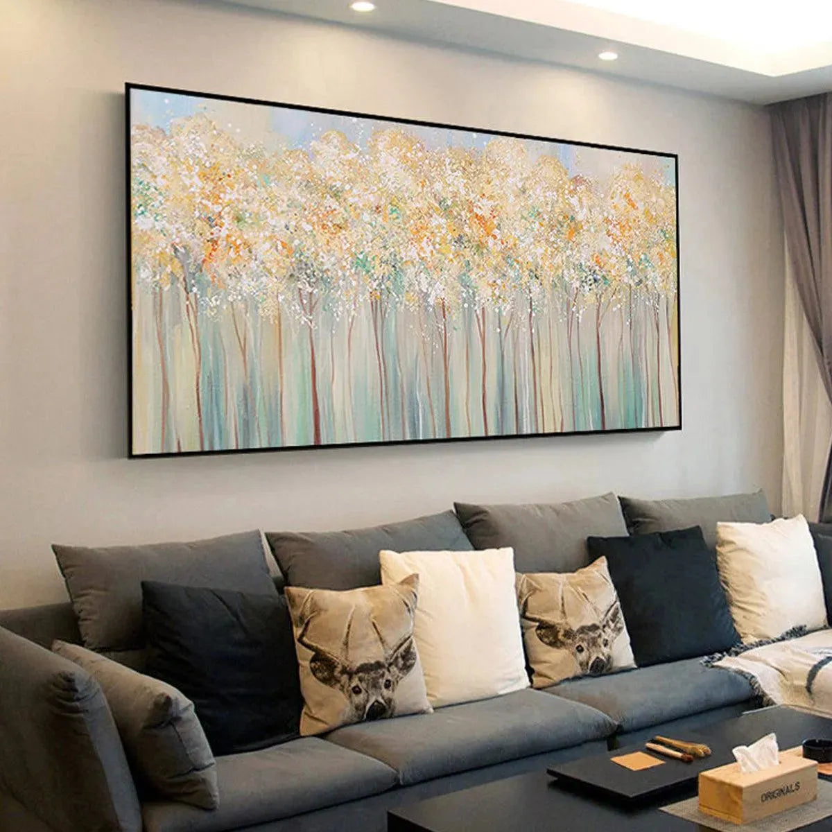 Modern Forest Painting | Yellow and Grey Abstract Wall Art #TC 241