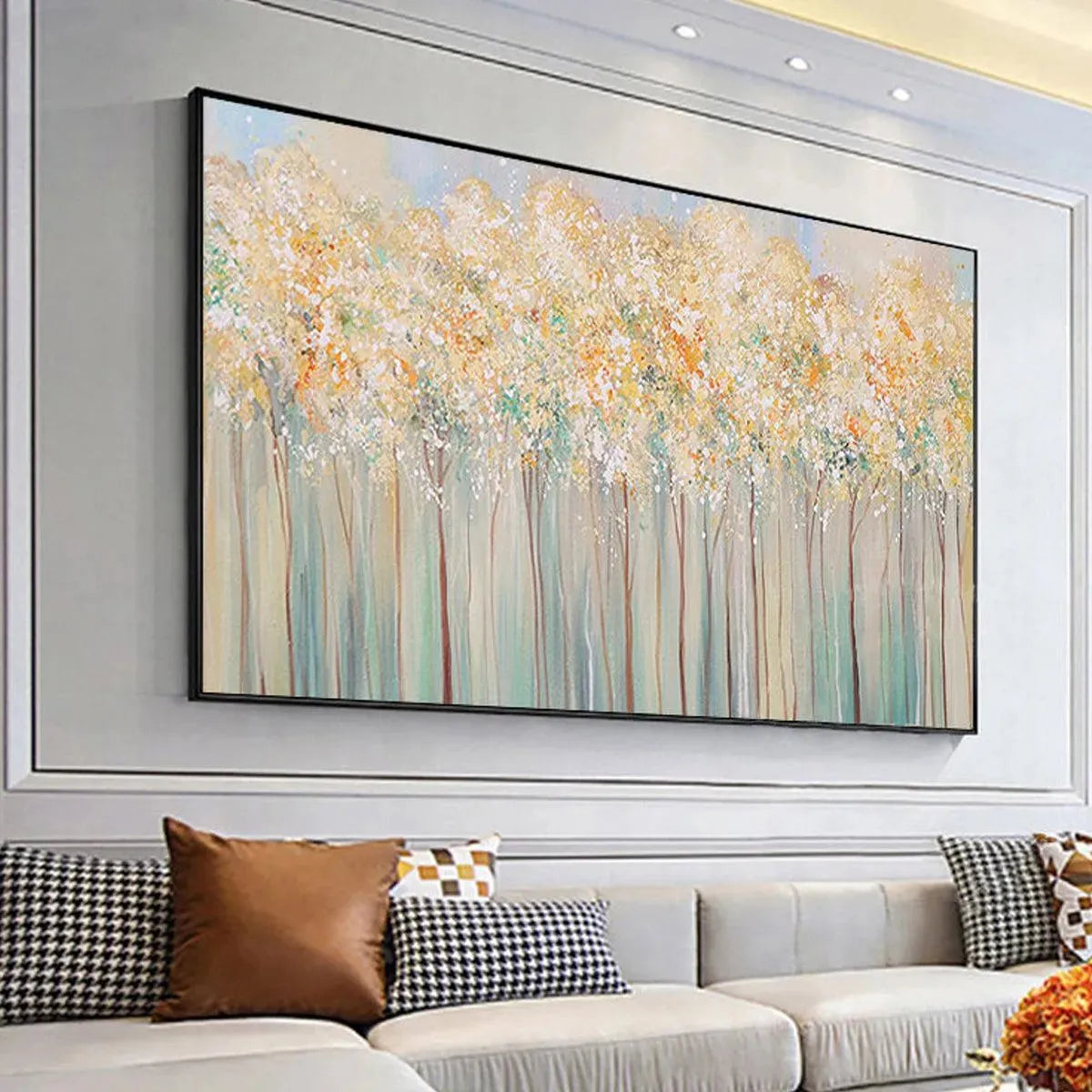 Modern Forest Painting | Yellow and Grey Abstract Wall Art #TC 241
