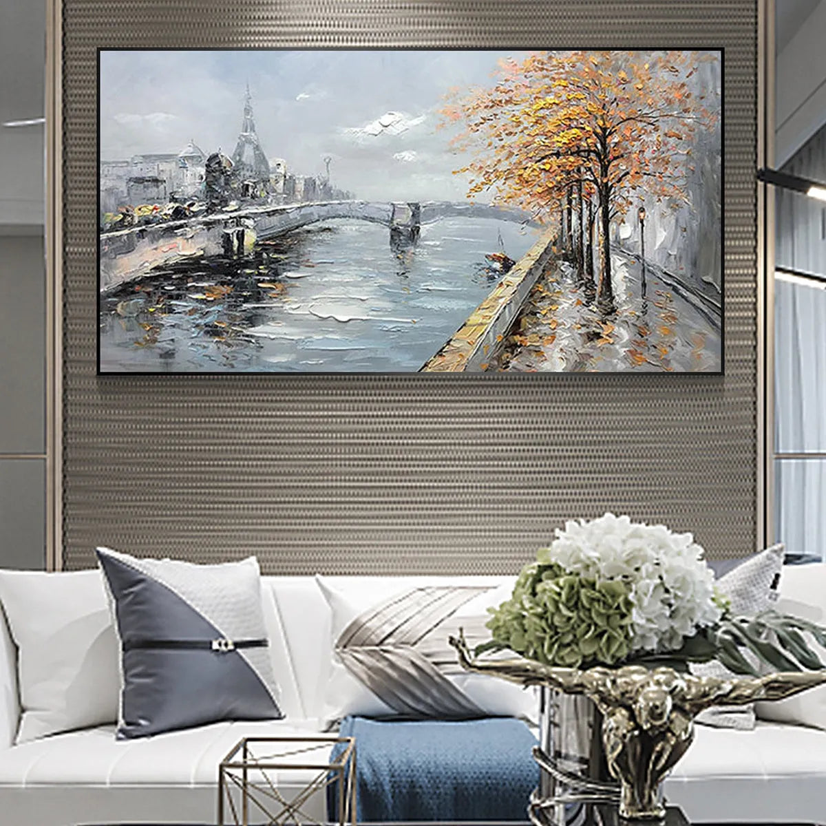 Romantic Rainy Day in Paris Art | Autumn Cityscape Canvas