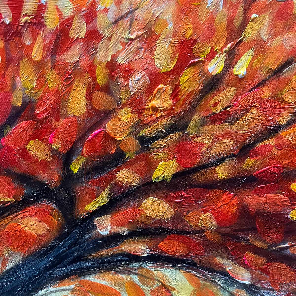 Red Tree Impasto Painting | Textured Abstract Landscape Artwork #TC 248