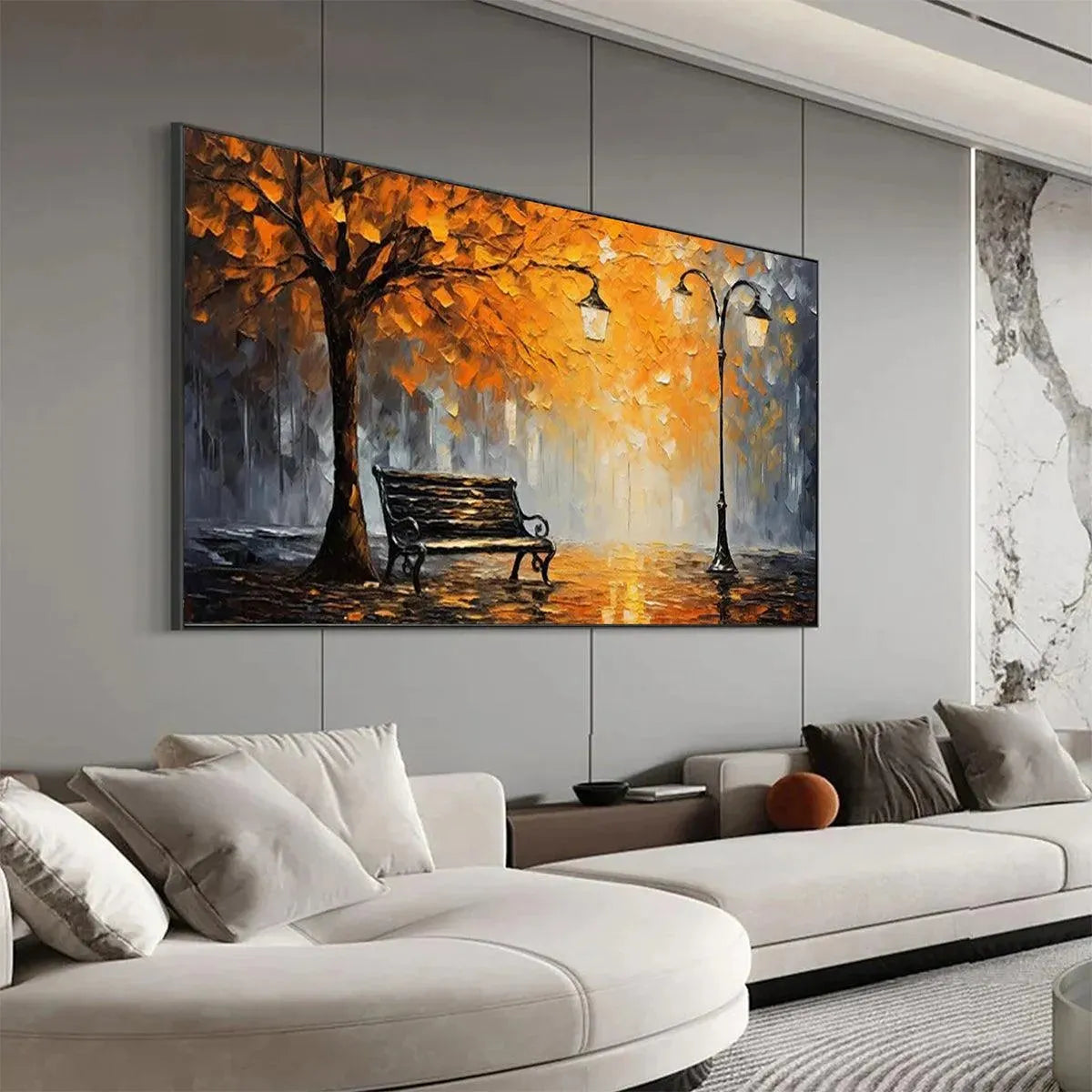 Autumn Park Bench Painting | Impressionist Fall Landscape Wall Art #TC 253