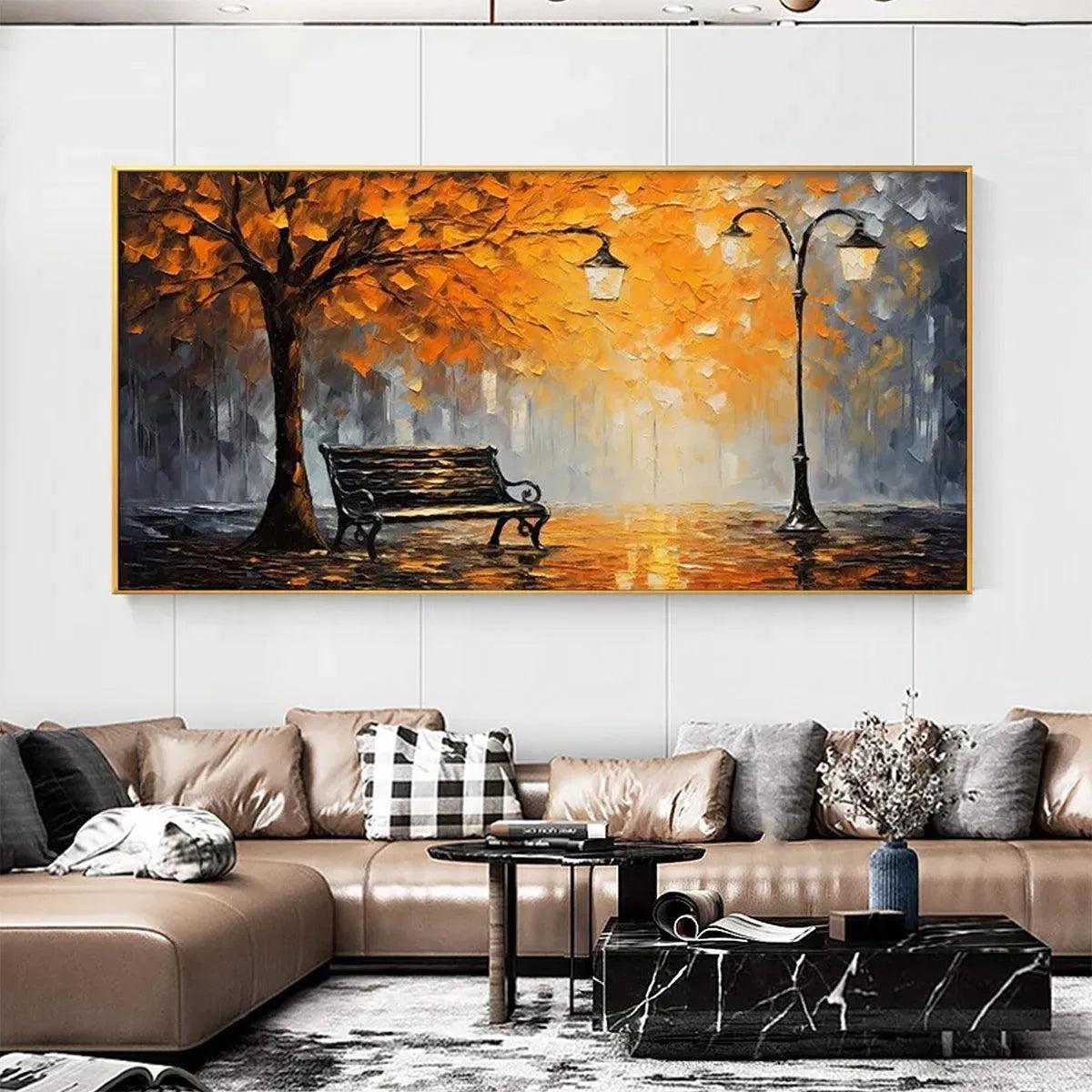 Autumn Park Bench Painting | Impressionist Fall Landscape Wall Art #TC 253