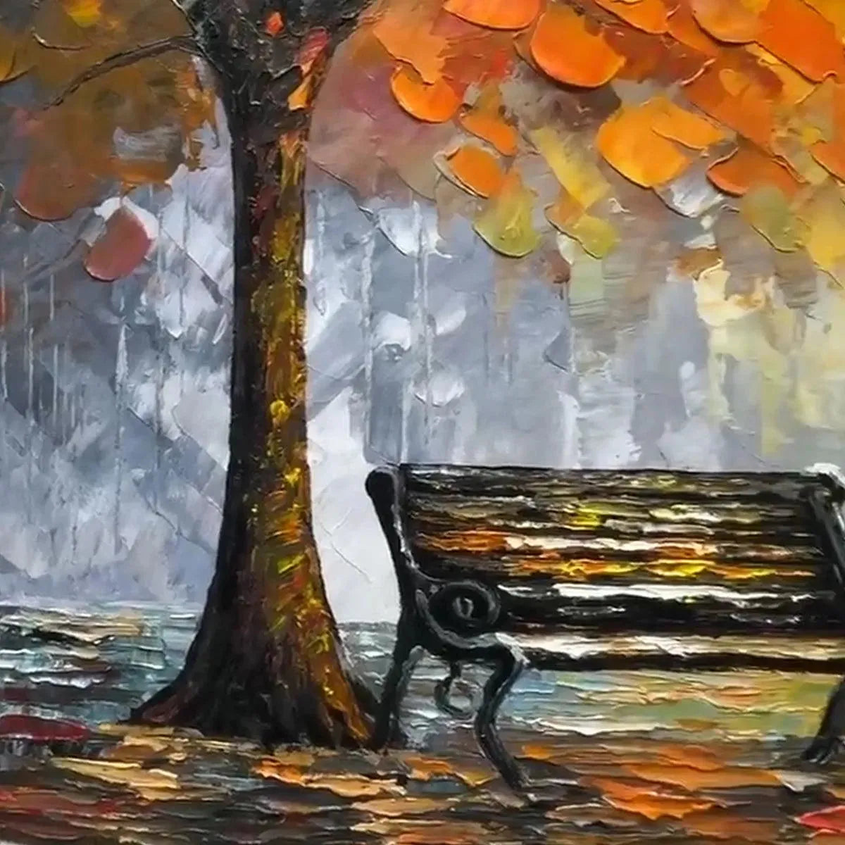 Autumn Park Bench Painting | Impressionist Fall Landscape Wall Art #TC 253