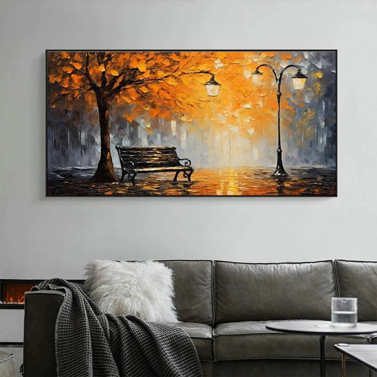 Autumn Park Bench Painting | Impressionist Fall Landscape Wall Art #TC 253
