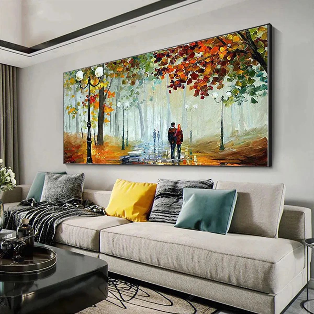 Textured Impasto Art | Couple in a Colorful Autumn Park Scene #TC 254