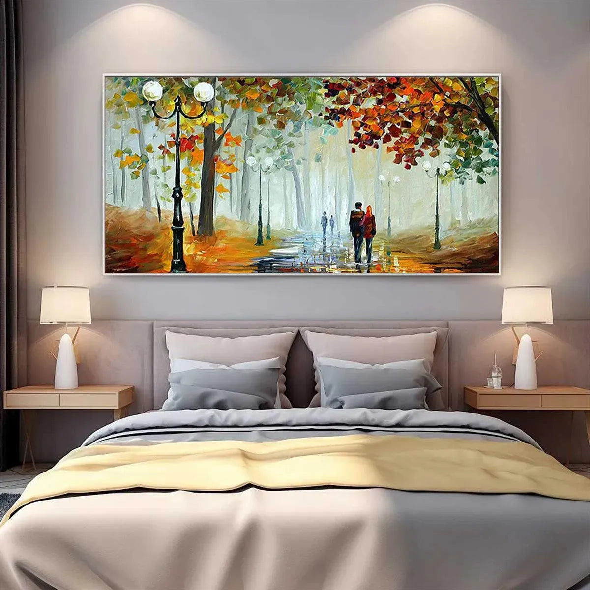 Autumn Stroll in the Park Painting | Colorful Fall Foliage Wall Art