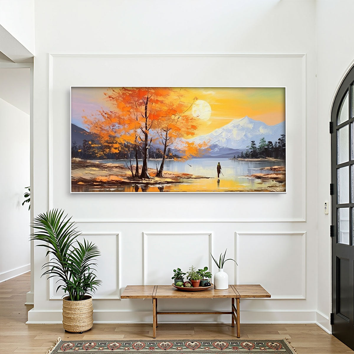 Impressionist Mountain & Lake Painting | Handmade Panoramic Wall Art #TC 249