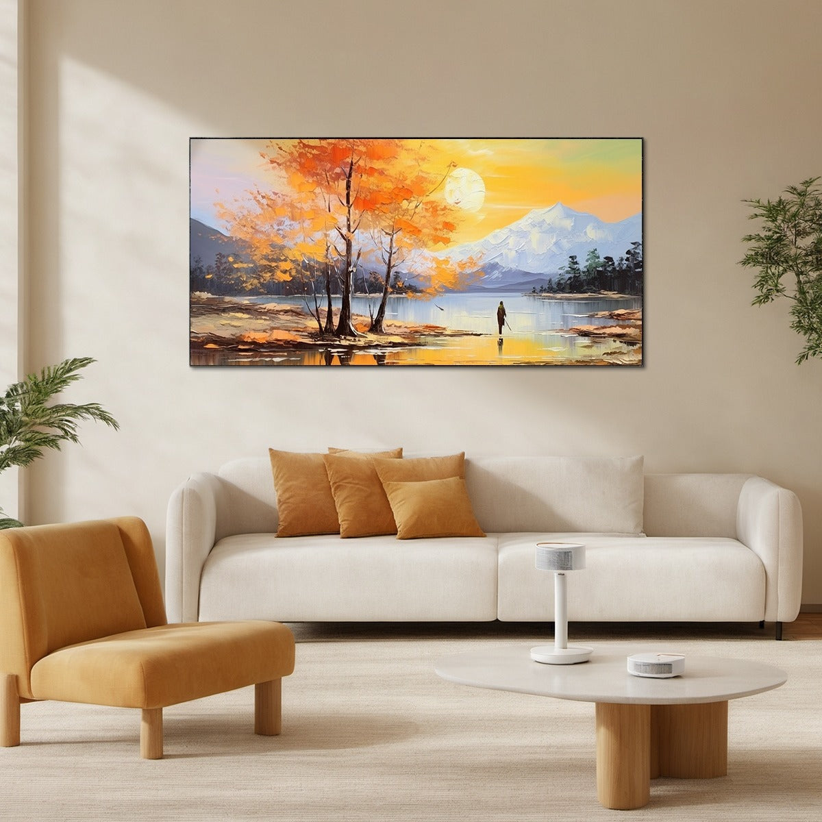 Impressionist Mountain & Lake Painting | Handmade Panoramic Wall Art #TC 249