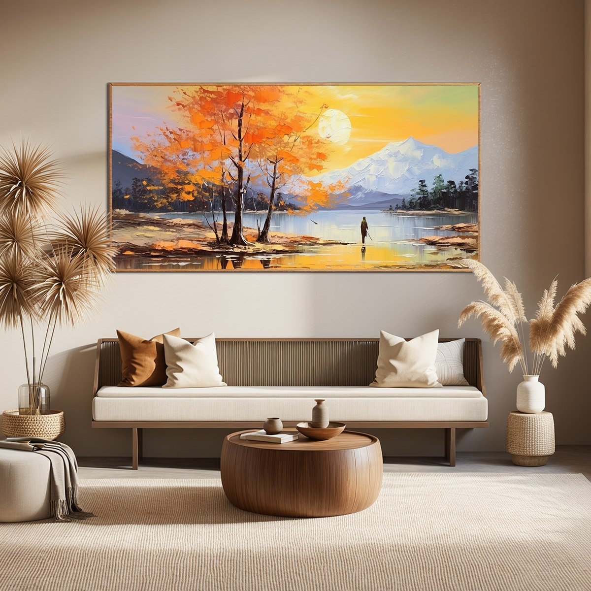 Large Autumn Landscape Oil Painting | Textured Fall Foliage Wall Art