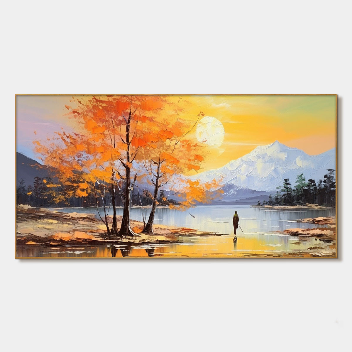 Impressionist Mountain & Lake Painting | Handmade Panoramic Wall Art #TC 249