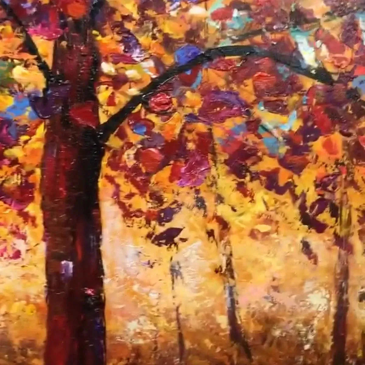 Glowing Autumn Sunrise Forest Painting | Textured Canvas Wall Art #TC 260