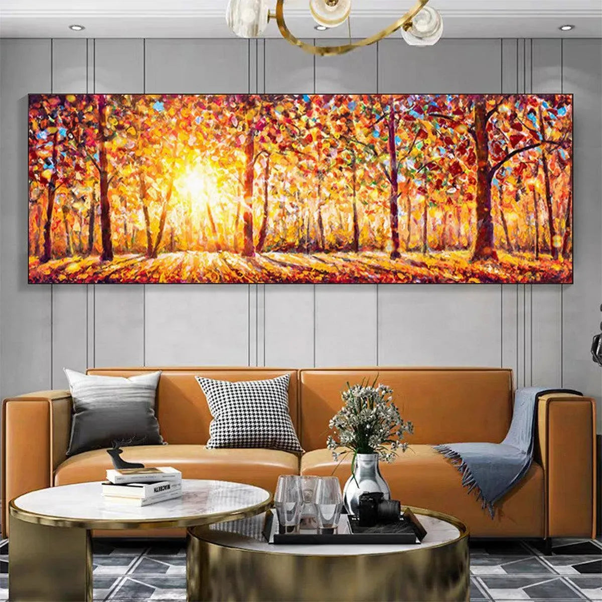 Extra Wide Warm Toned Wall Art | Hand-Painted Tree Painting