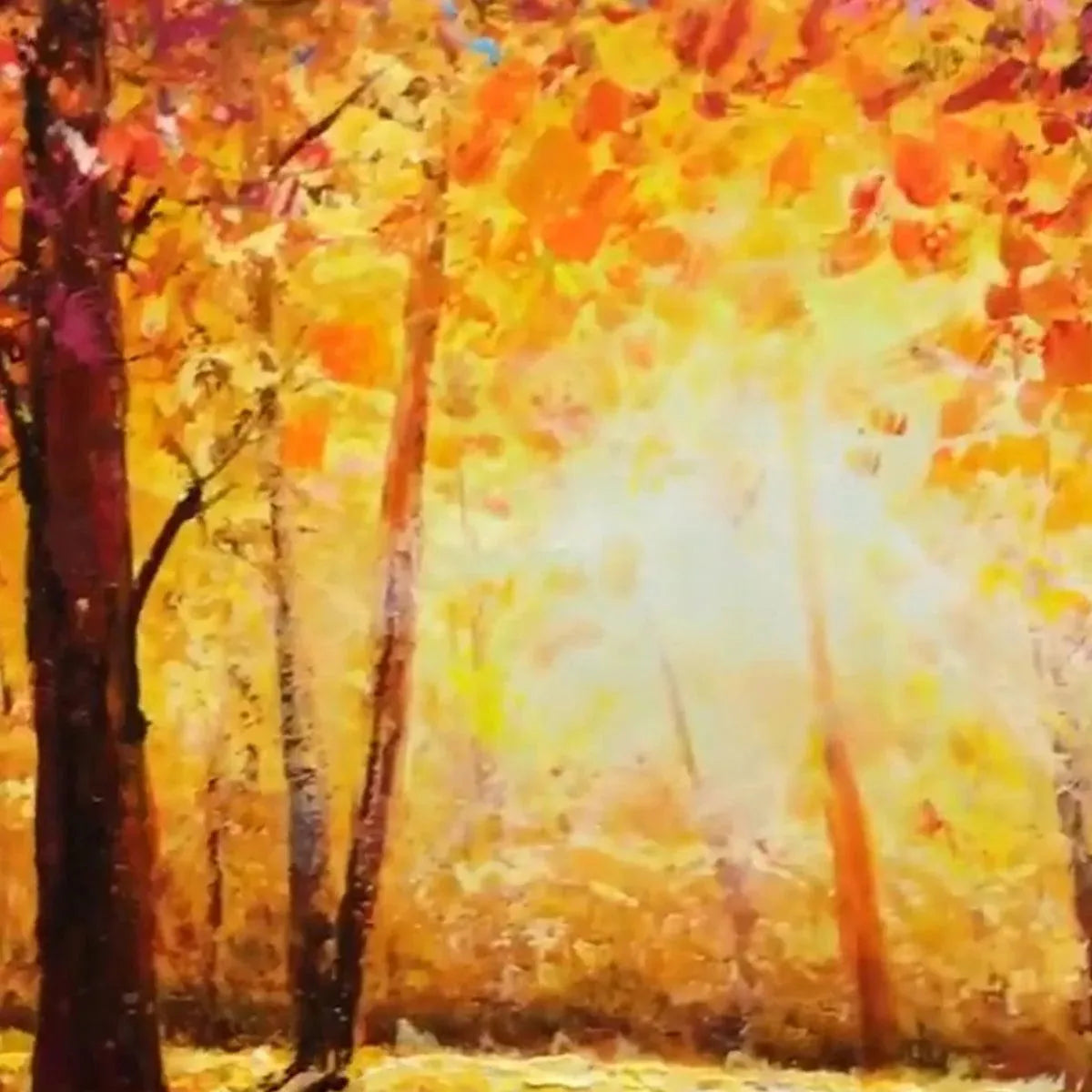 Glowing Autumn Sunrise Forest Painting | Textured Canvas Wall Art #TC 260