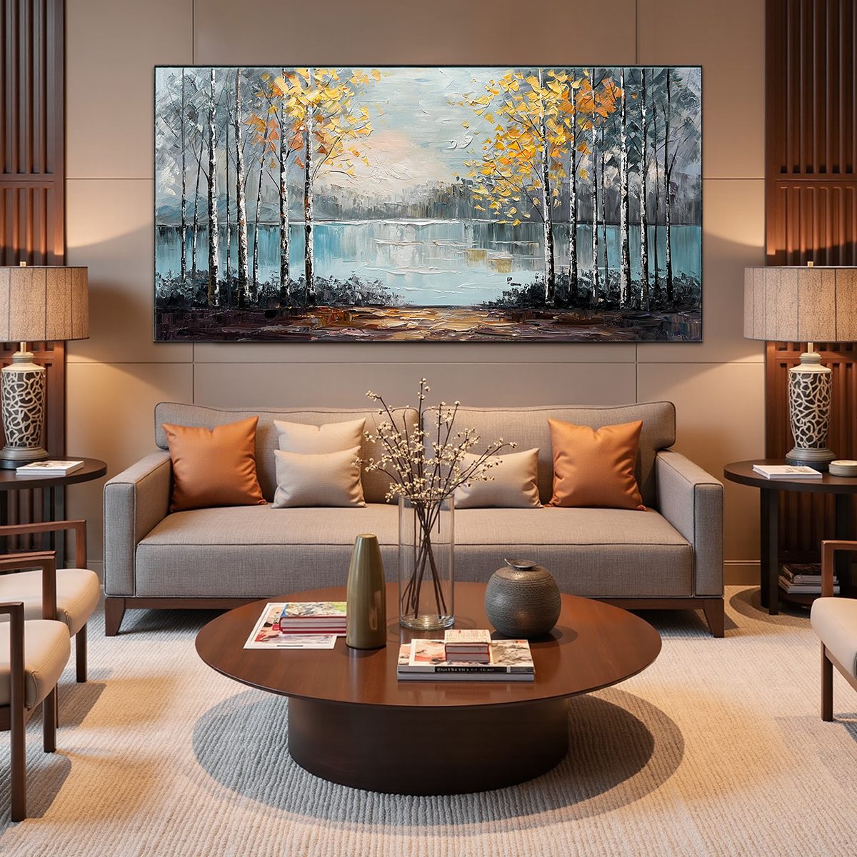Modern Textured Impasto Art | Lake and Trees Scene