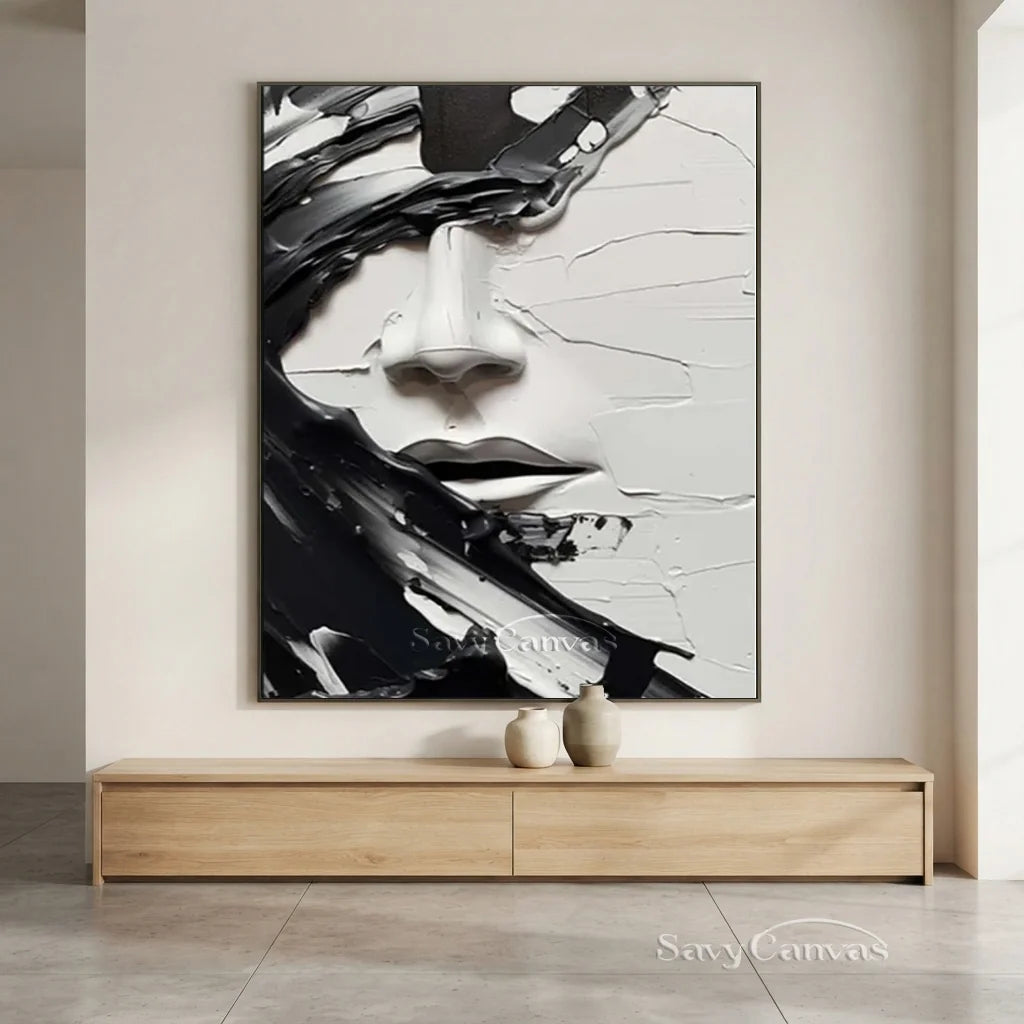 Oversized Vertical Wall Art | Abstract Black and White Face Painting Decor #ZZ 199
