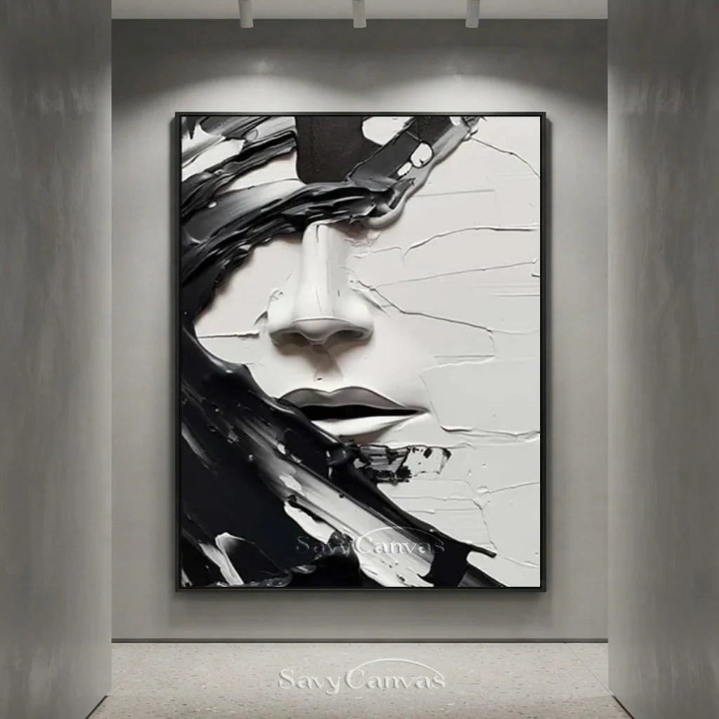 Oversized Vertical Wall Art | Abstract Black and White Face Painting Decor #ZZ 199