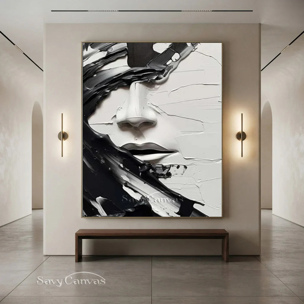 Oversized Vertical Wall Art | Abstract Black and White Face Painting Decor #ZZ 199