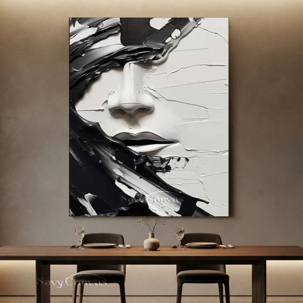 Oversized Vertical Wall Art | Abstract Black and White Face Painting Decor #ZZ 199