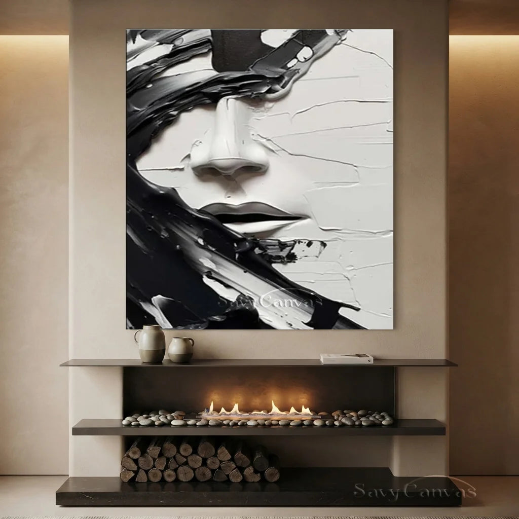 Oversized Vertical Wall Art | Abstract Black and White Face Painting Decor #ZZ 199