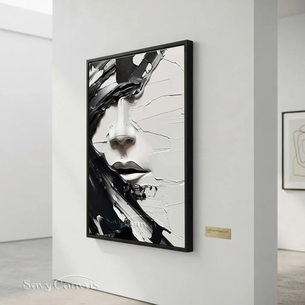 Oversized Vertical Wall Art | Abstract Black and White Face Painting Decor #ZZ 199
