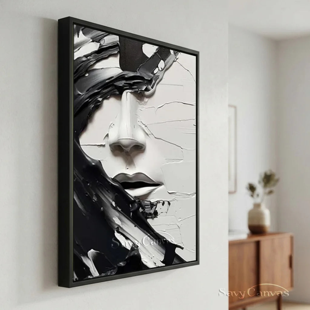Oversized Vertical Wall Art | Abstract Black and White Face Painting Decor #ZZ 199
