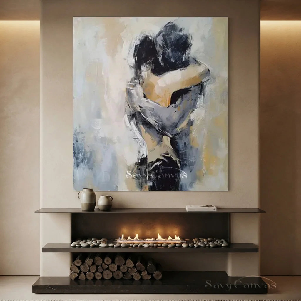 Abstract Couple Embrace Painting | Large Vertical Romantic Wall Art #ZZ 190