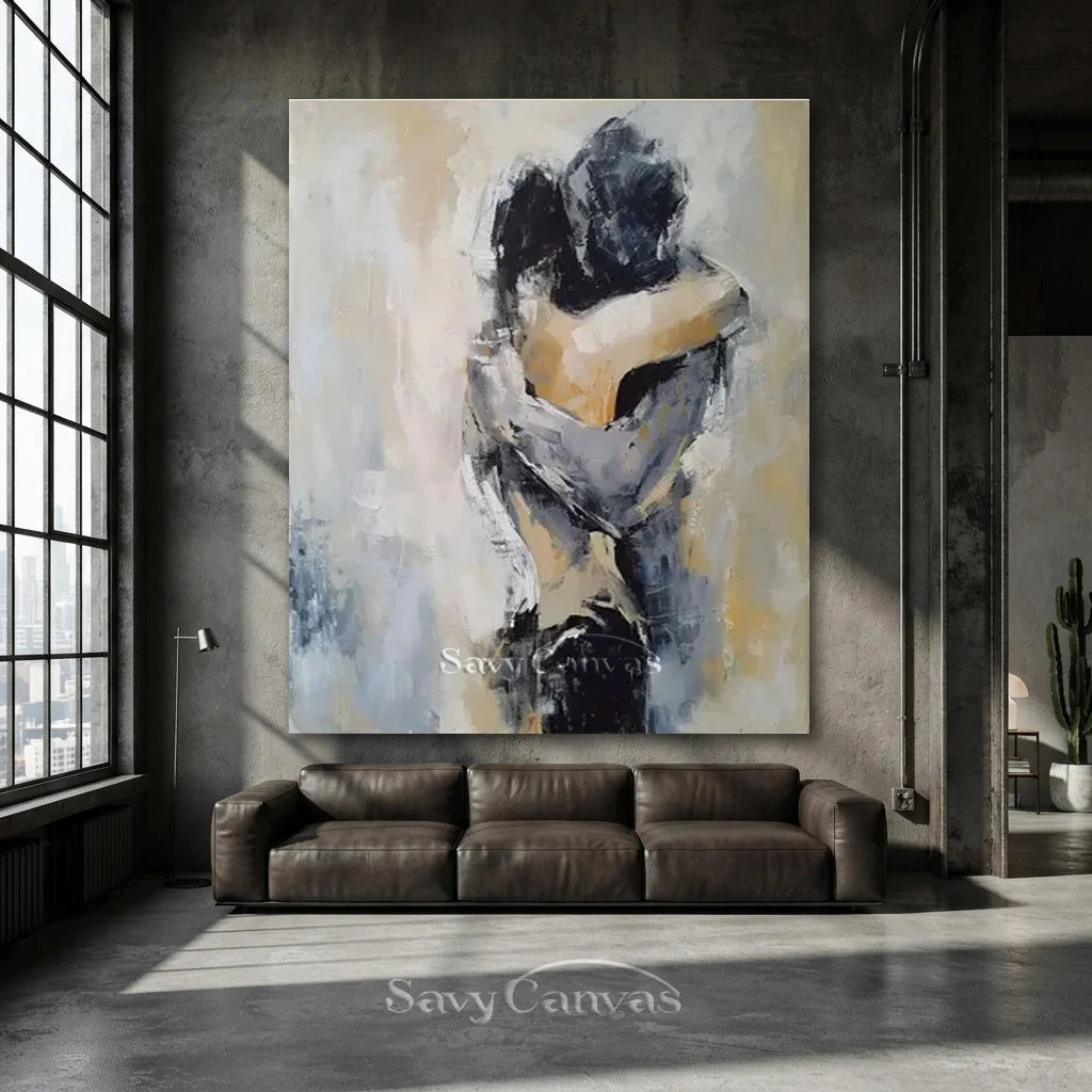 Abstract Couple Embrace Painting | Large Vertical Romantic Wall Art #ZZ 190