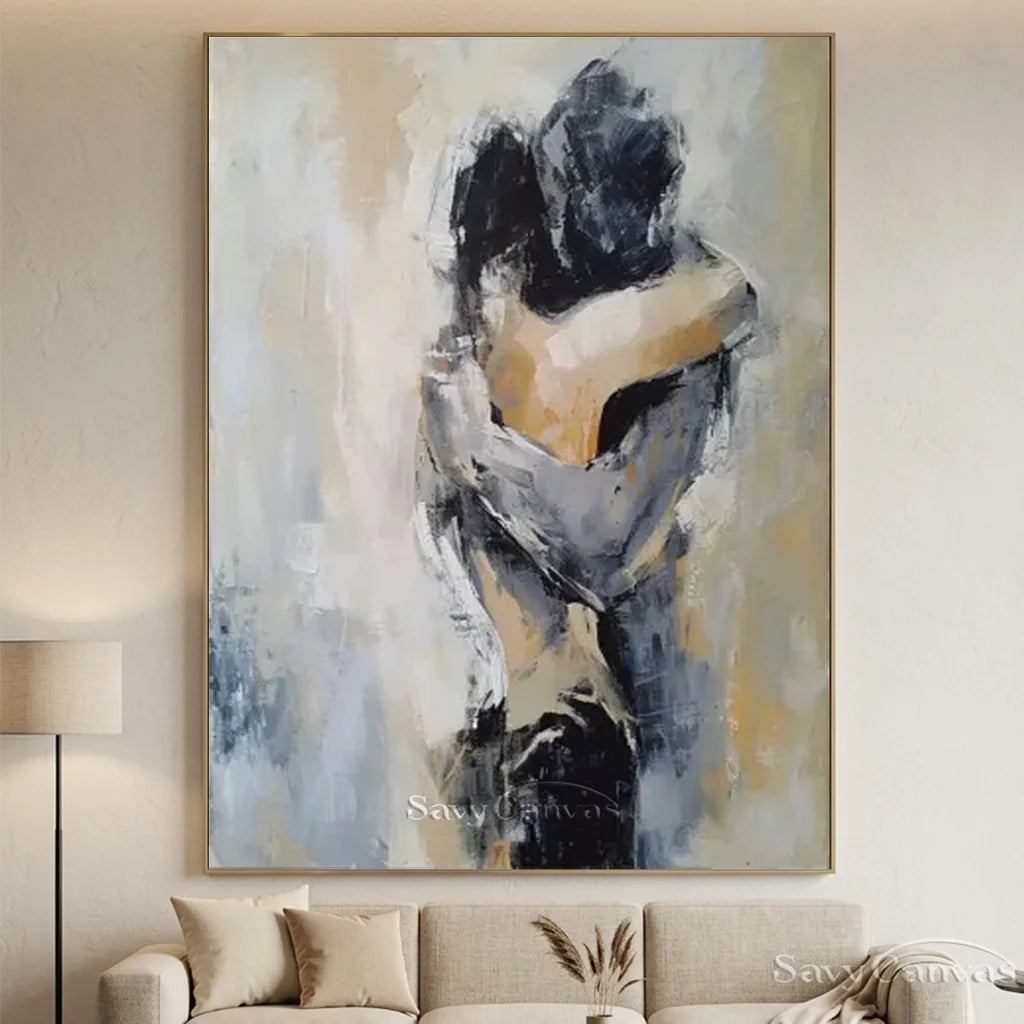 Abstract Couple Embrace Painting | Large Vertical Romantic Wall Art #ZZ 190